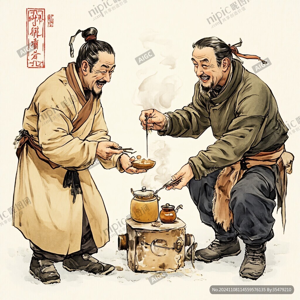 年俗插畫磨豆腐
