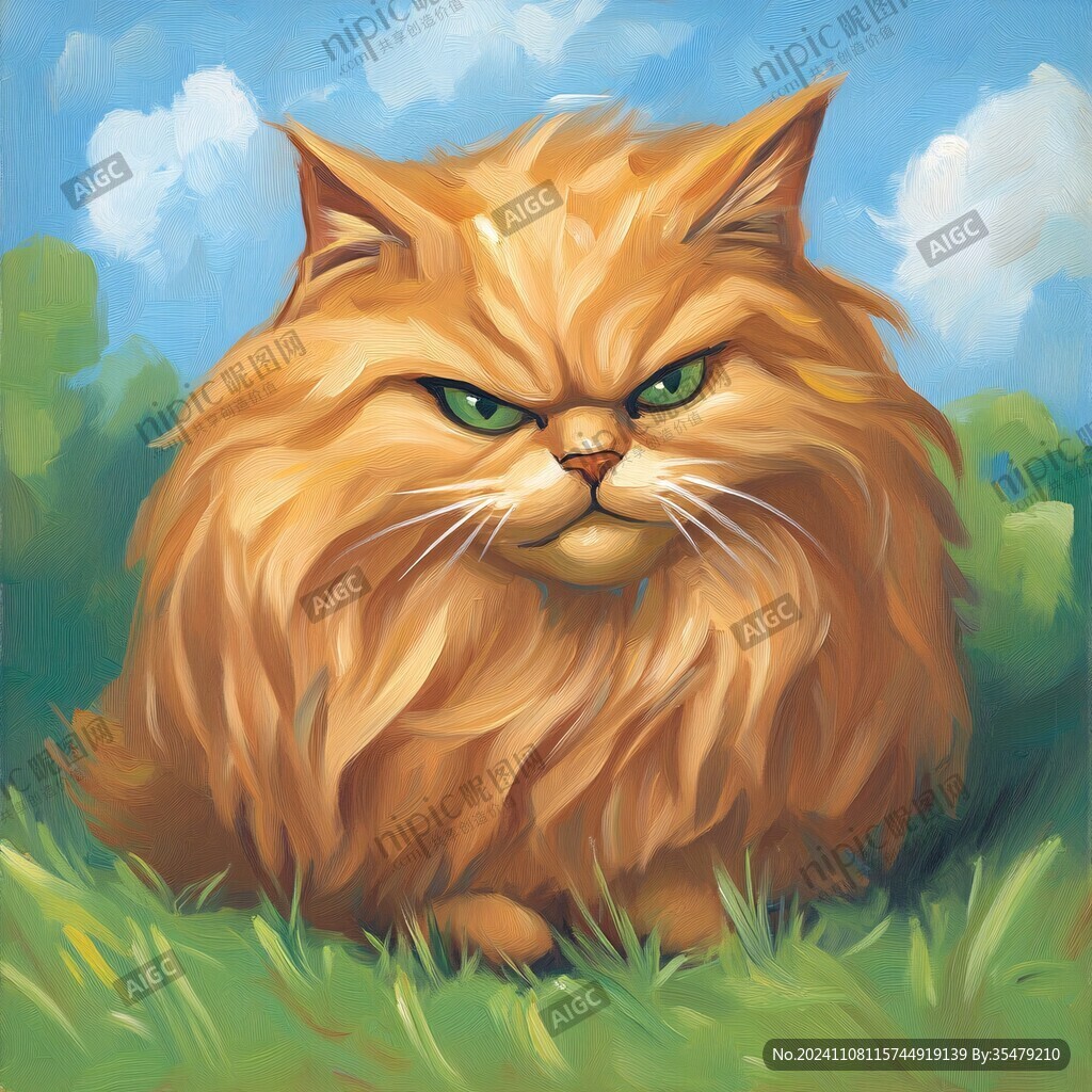 卡通長毛貓插畫