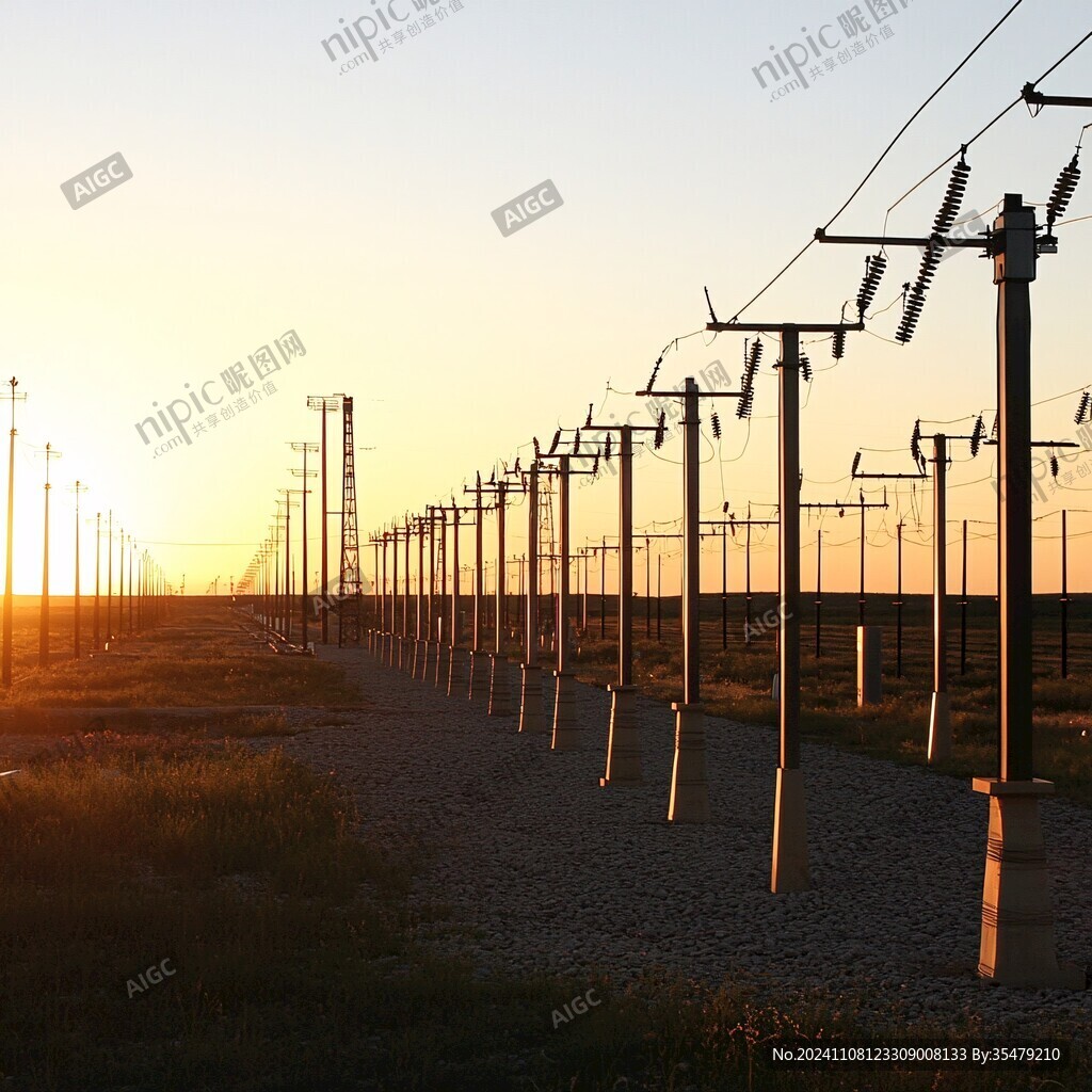 戈壁變電站黃昏