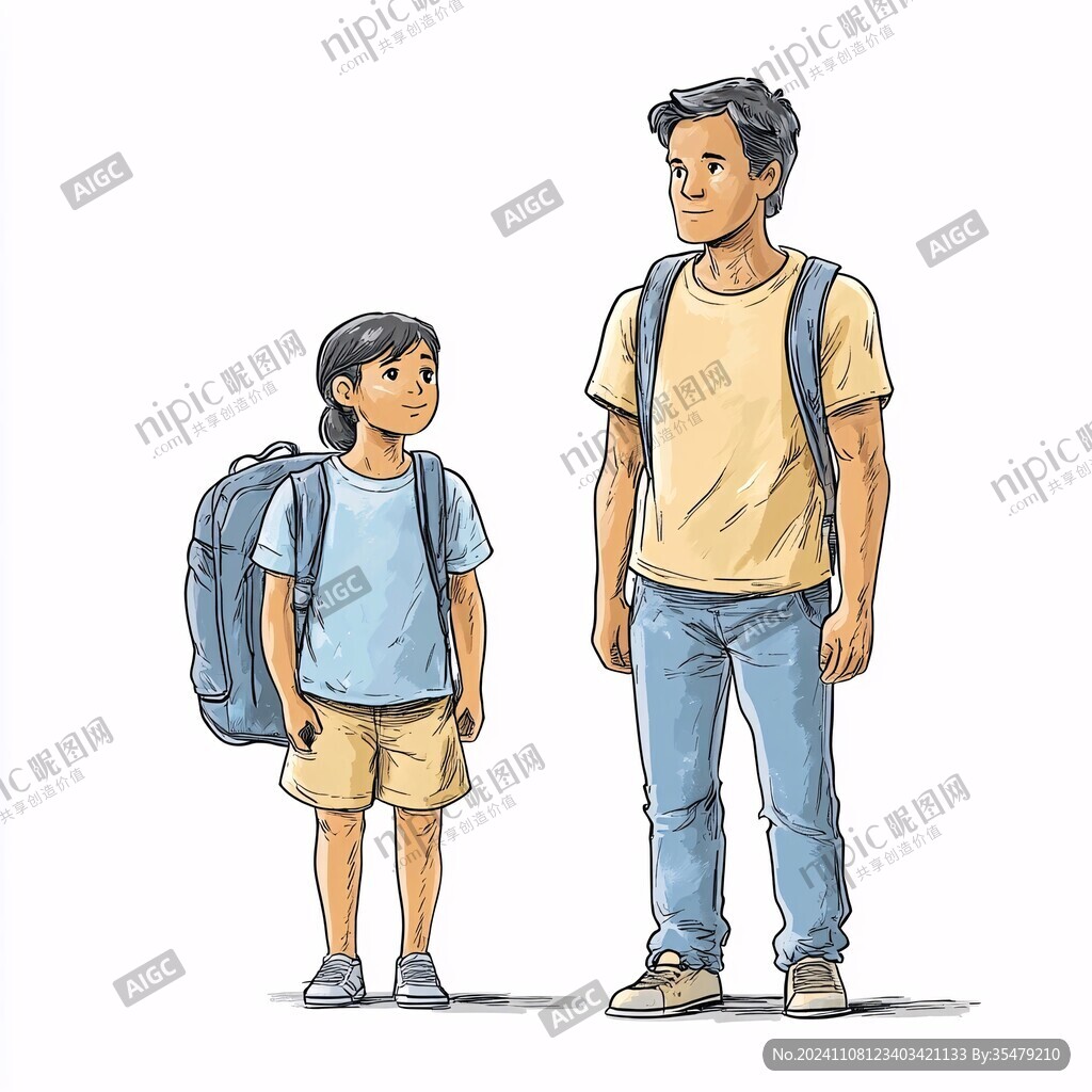背書包的卡通小孩