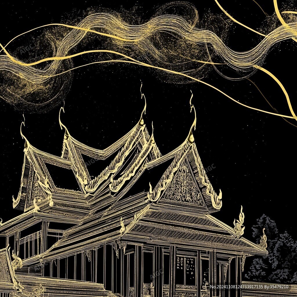 老撾旅游線描建筑插畫