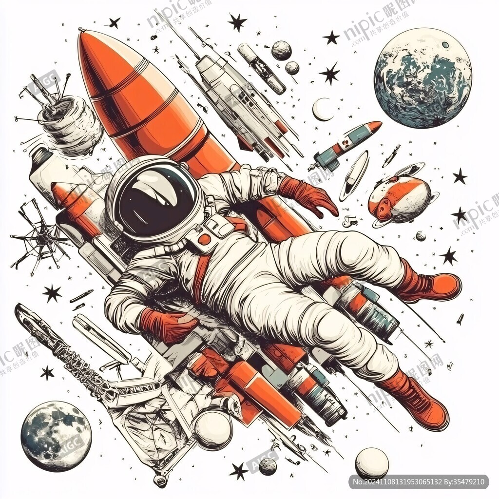宇航員手繪插畫畫