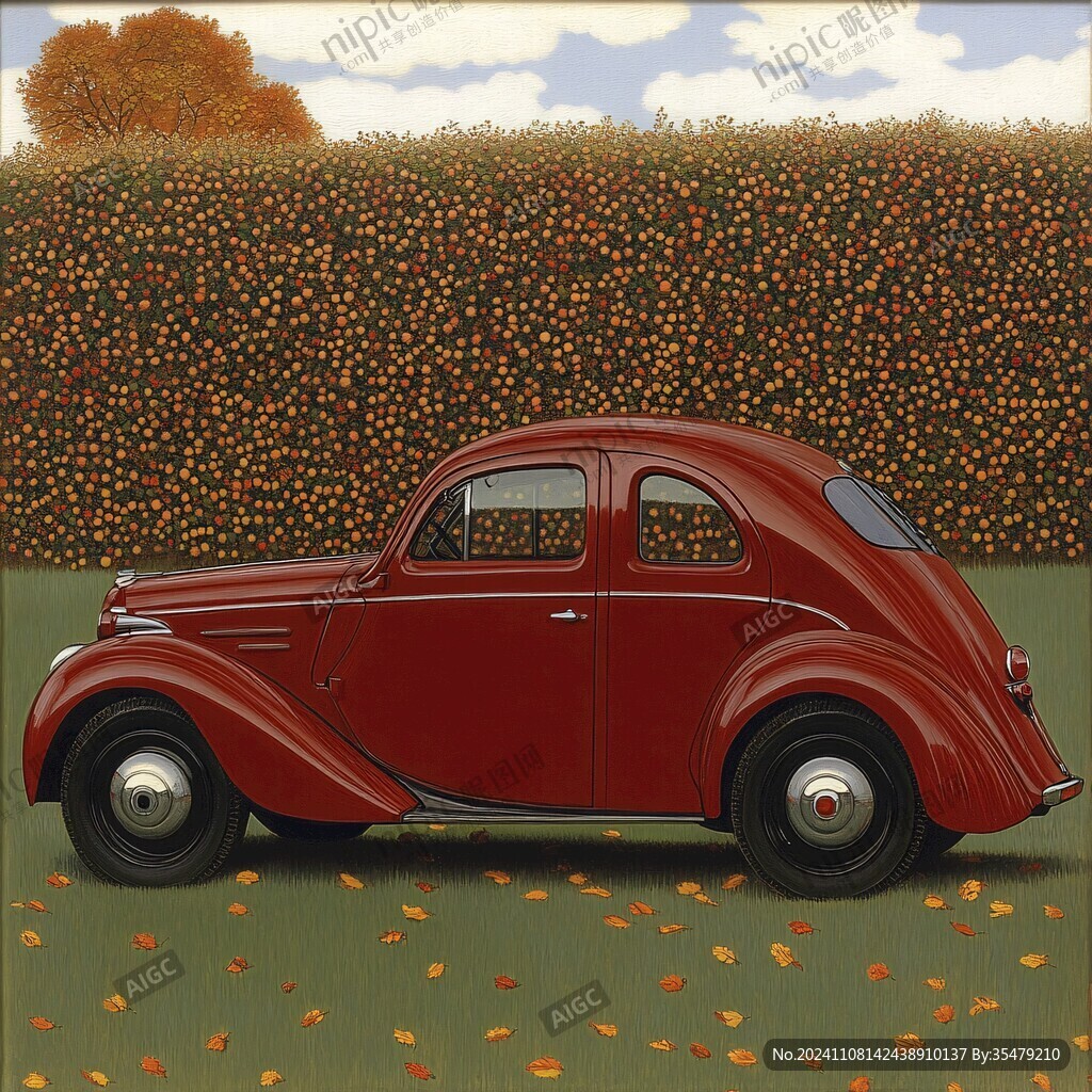 樹蔭下的紅色汽車