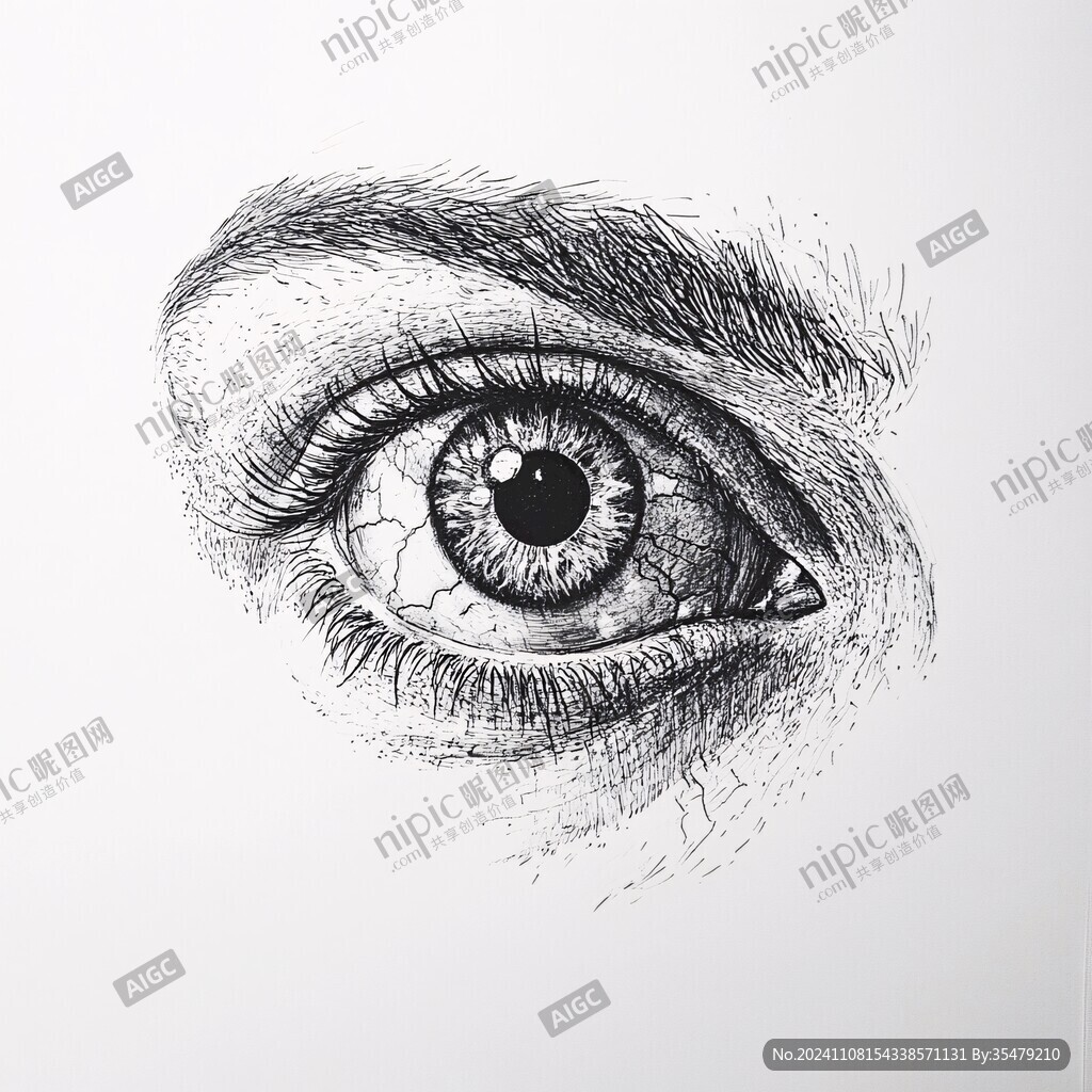 眼睛黑白素描