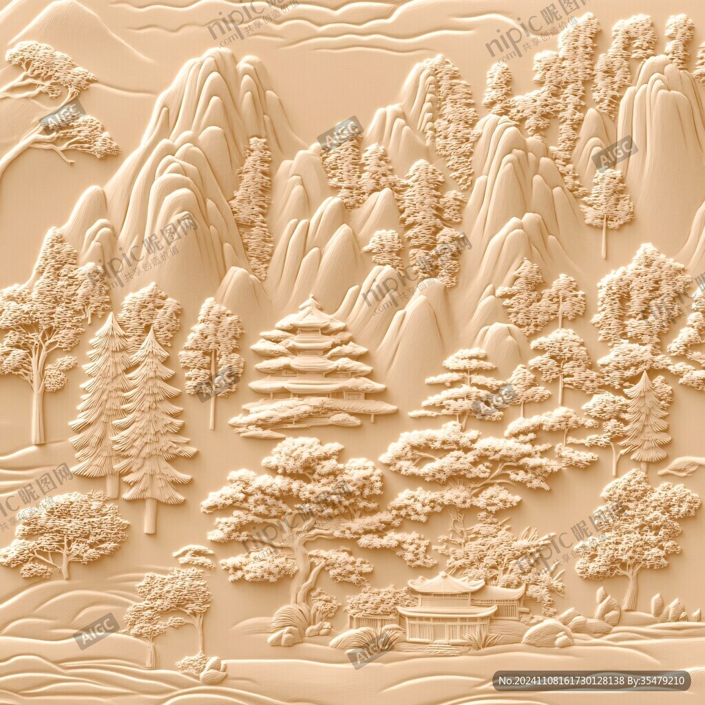 金色浮雕山水