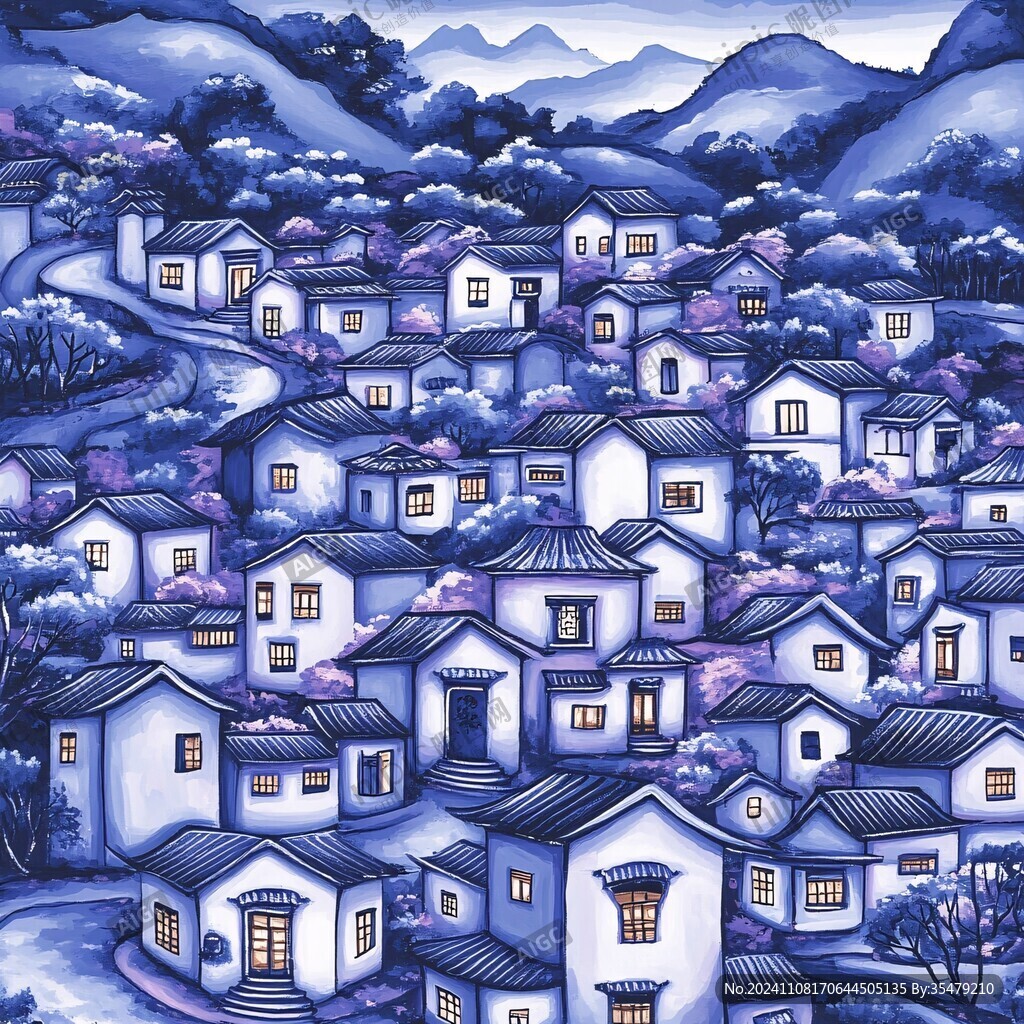 裝飾畫無框畫山腳民居