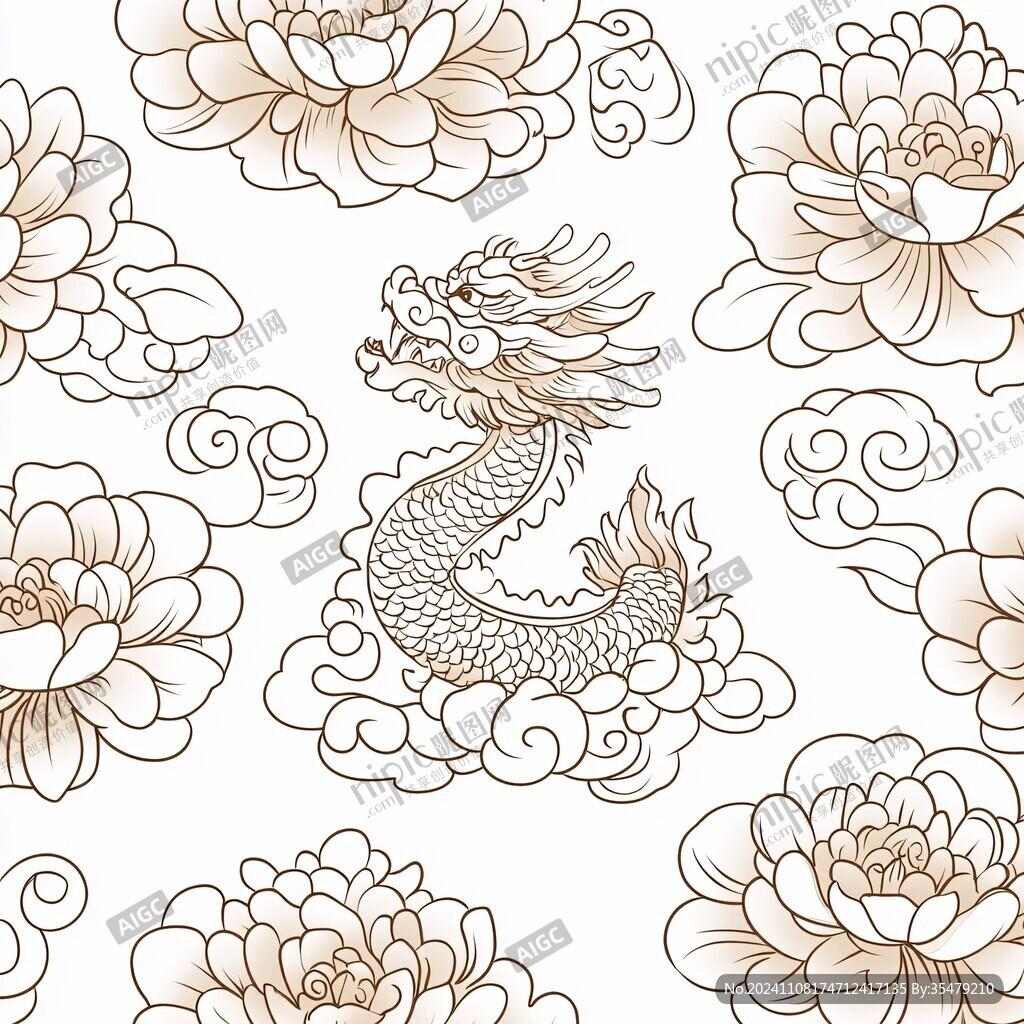 龍鳳呈祥線稿圖