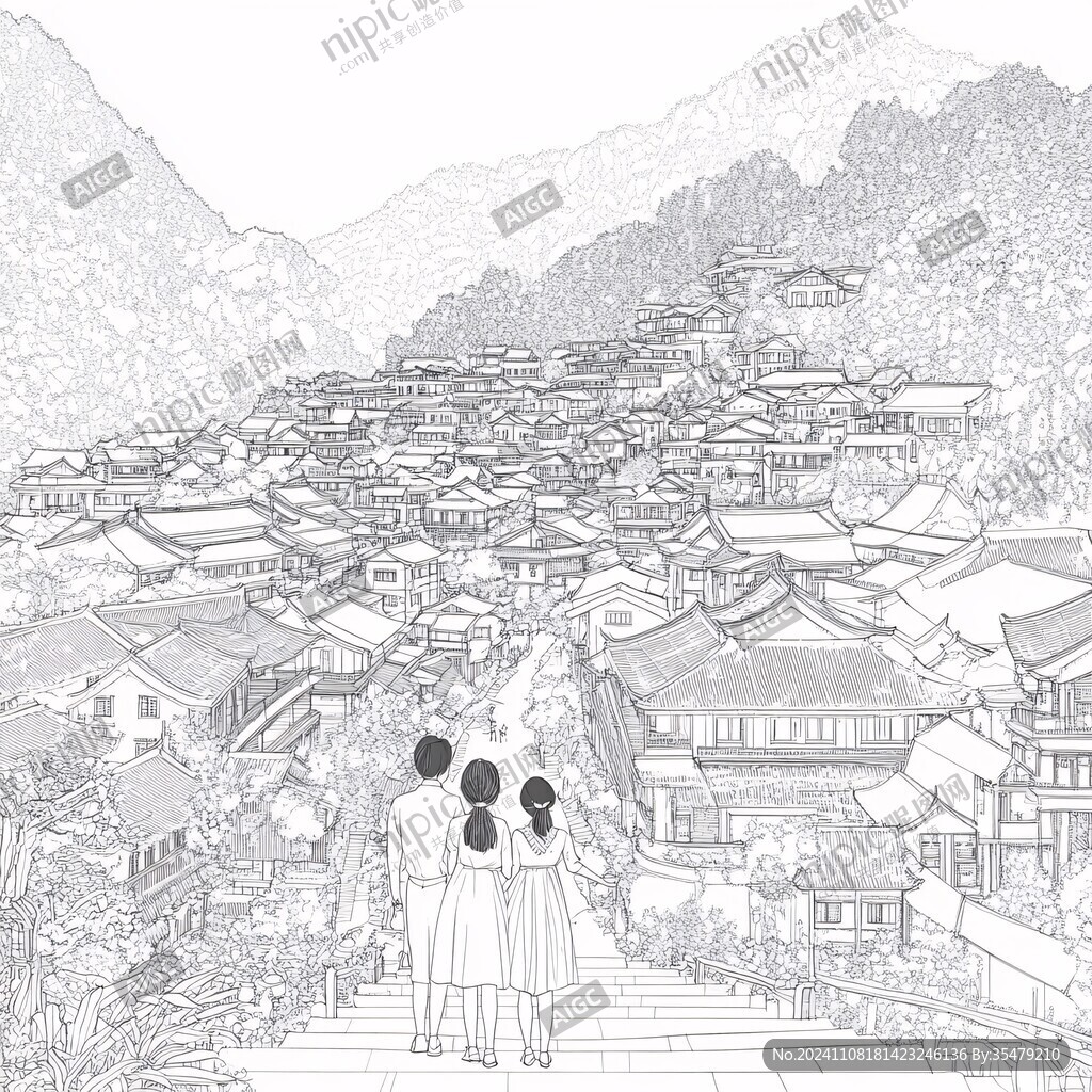 束河古鎮(zhèn)插畫