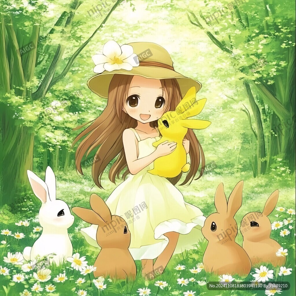 森林里的小女孩插畫