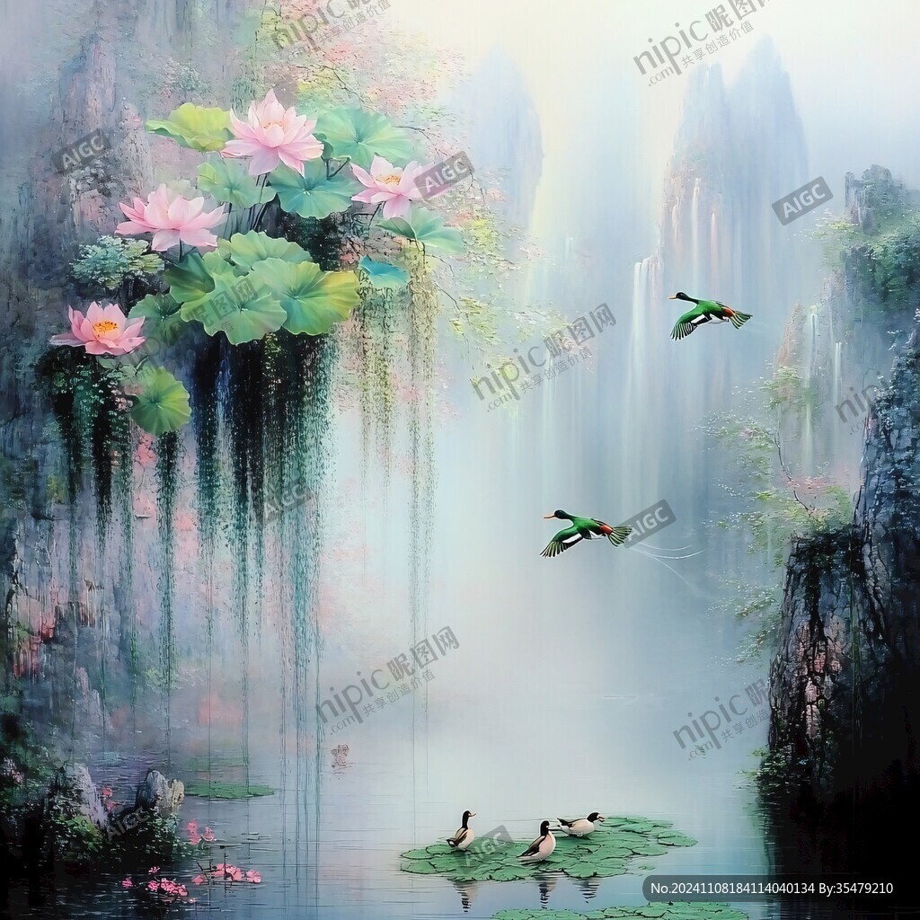 山水荷花室內(nèi)裝飾