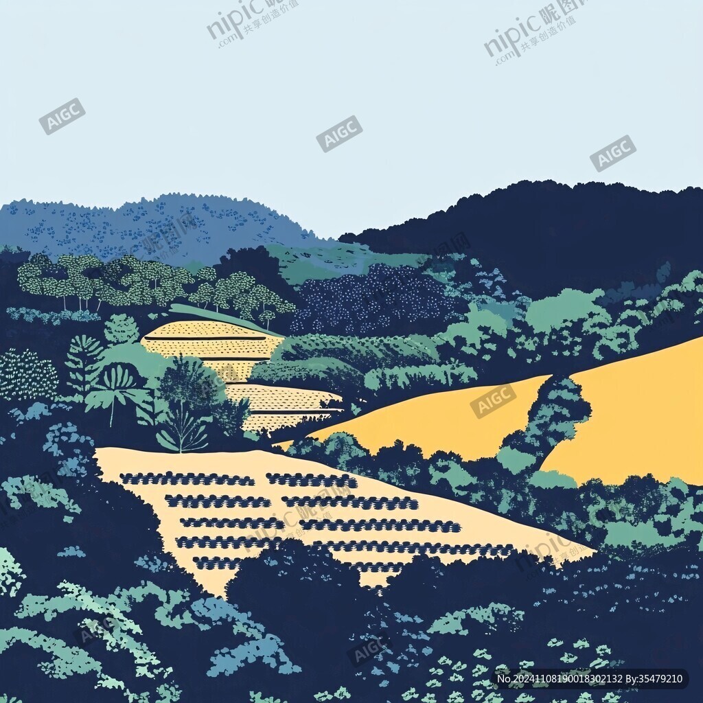 水稻梯田插畫
