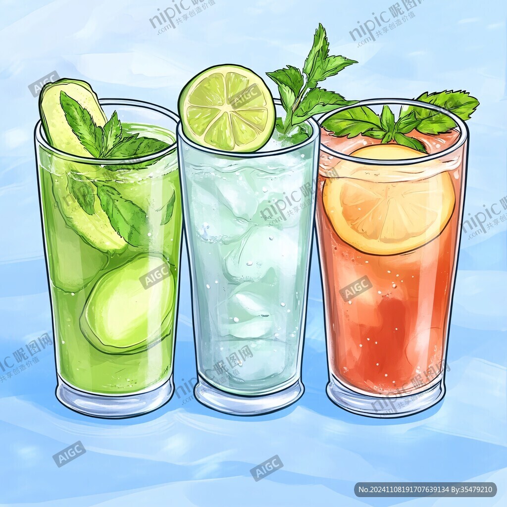 暑期飲品水果插畫