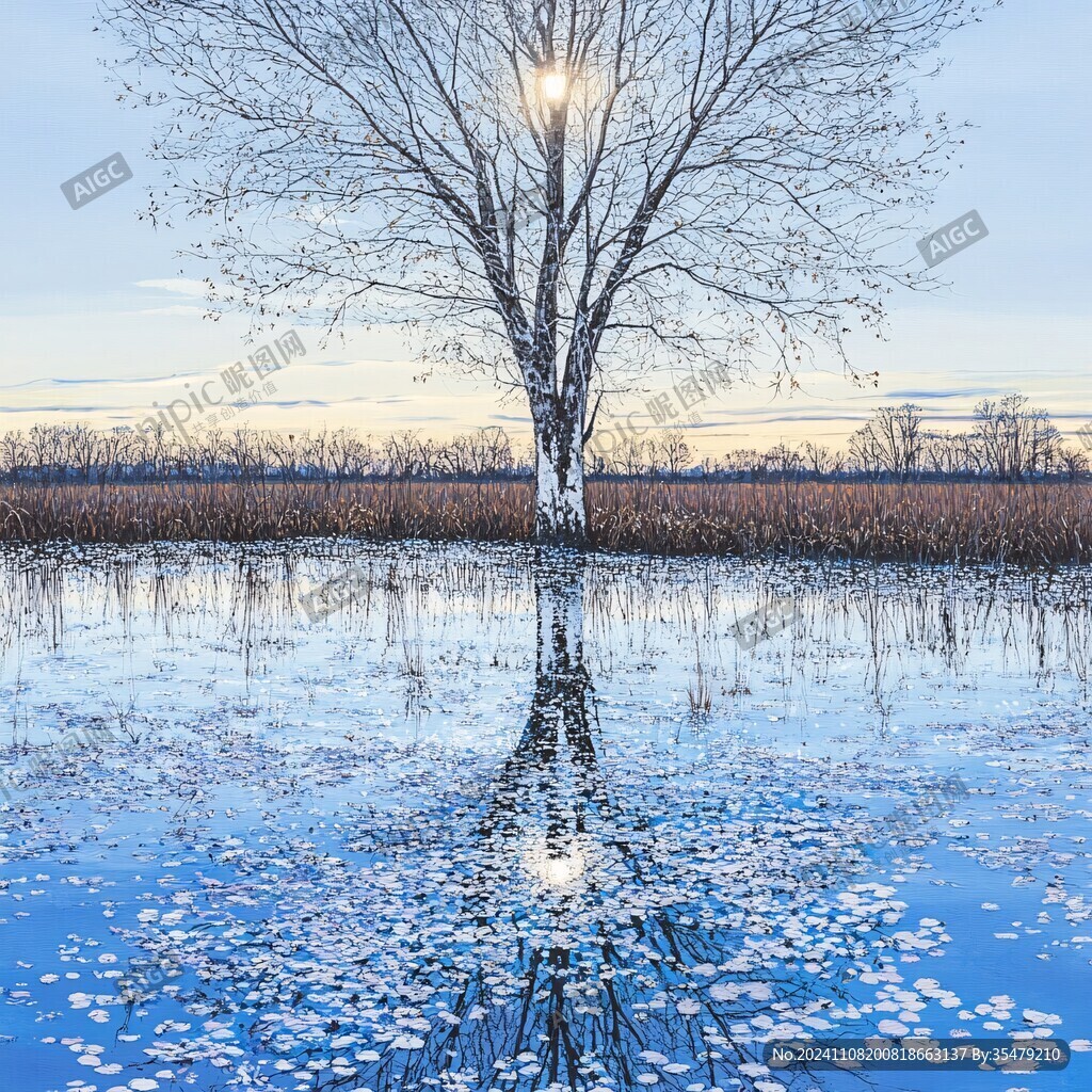 水中倒樹影