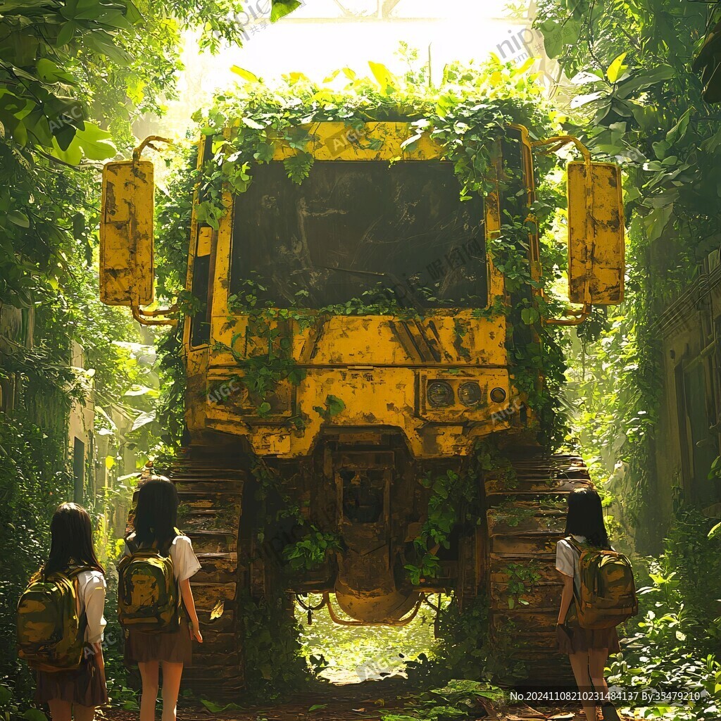 長(zhǎng)滿綠藤的貨車