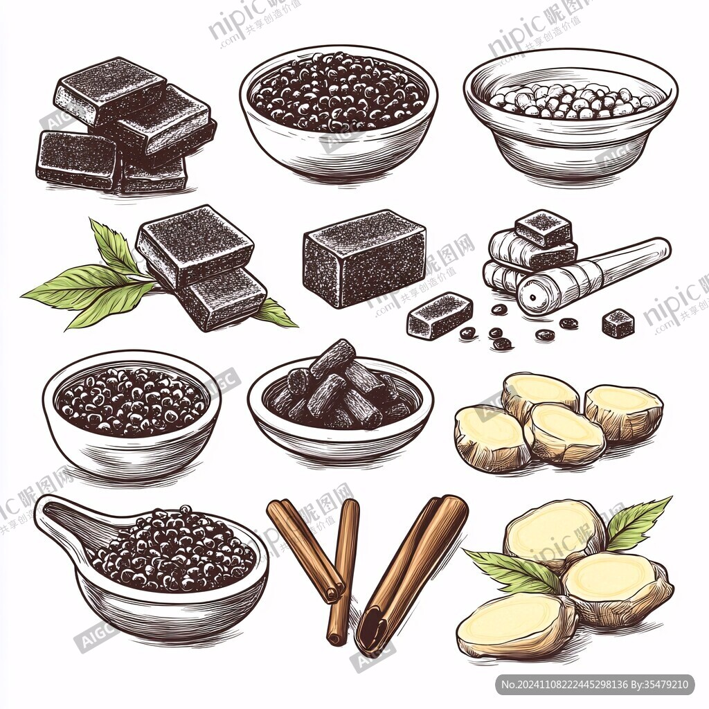甘蔗手繪紅糖原料插圖