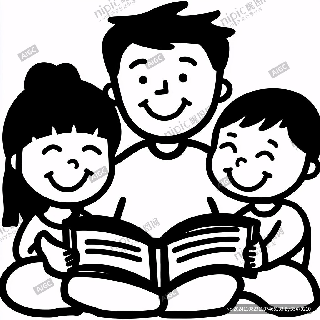 一家三口看書閱讀