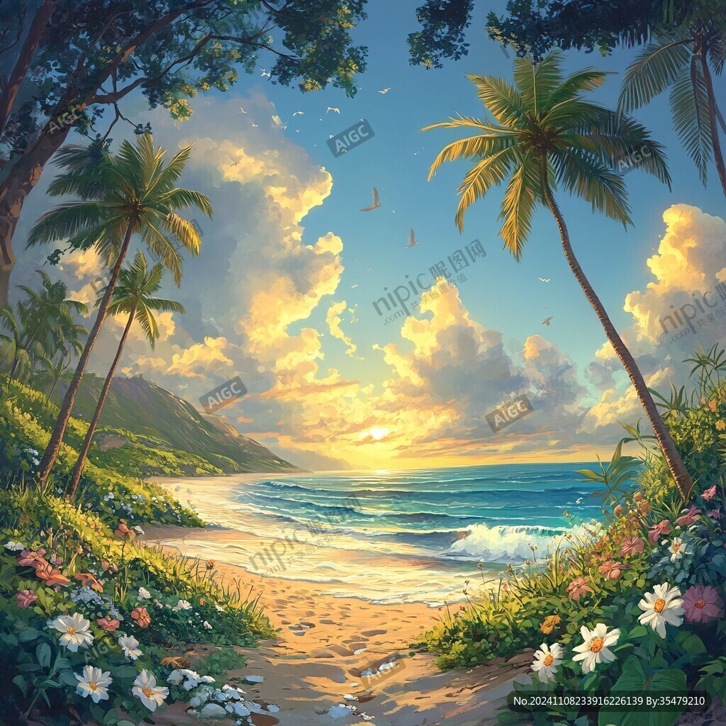 唯美海岸風景插畫