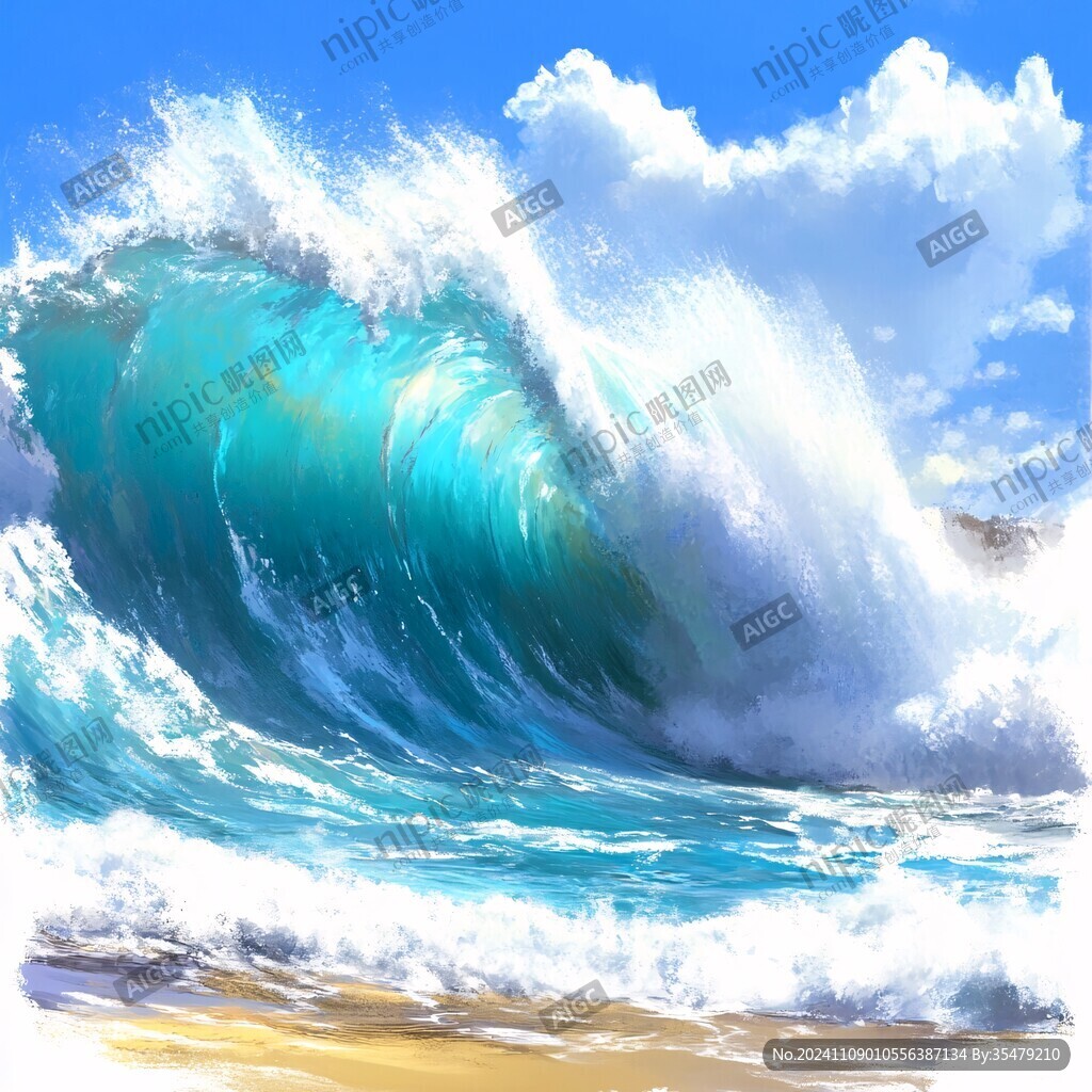 波濤海浪插畫