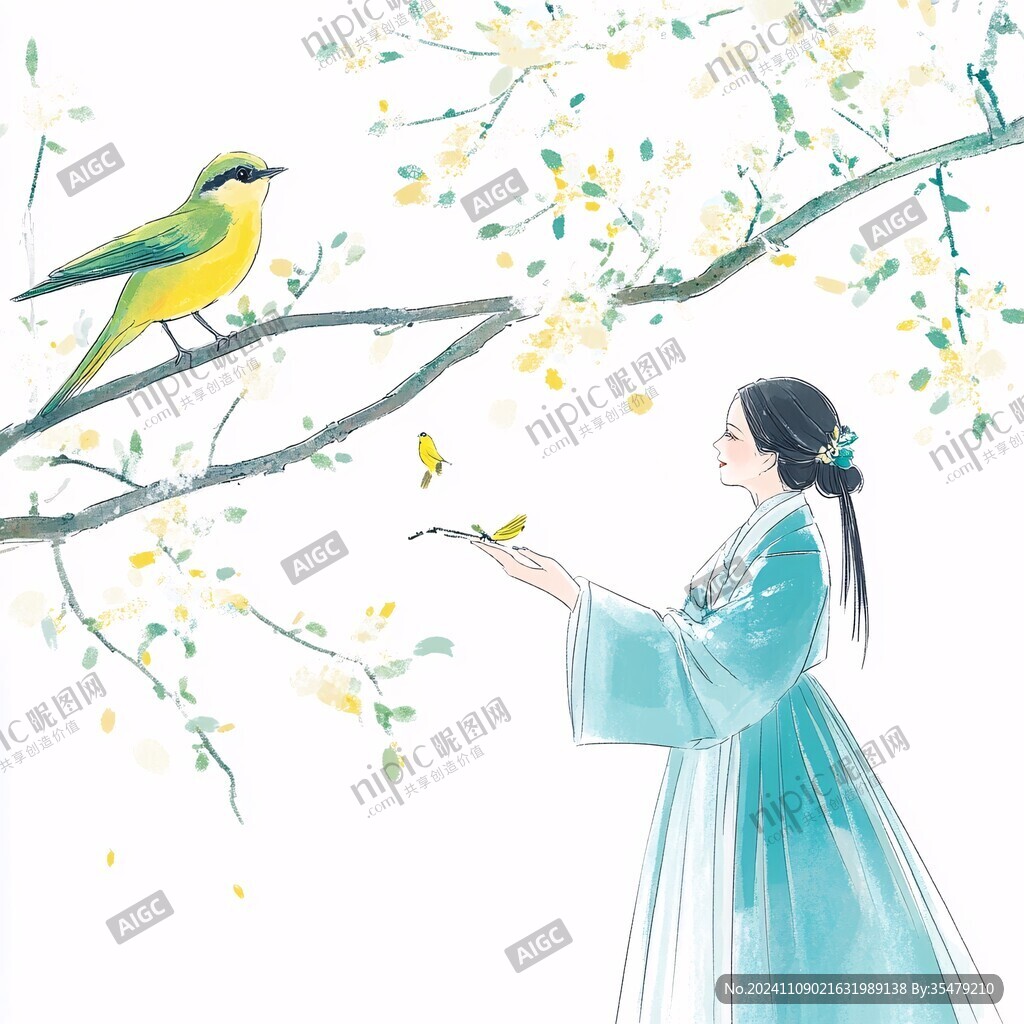 花鳥人物春天插畫