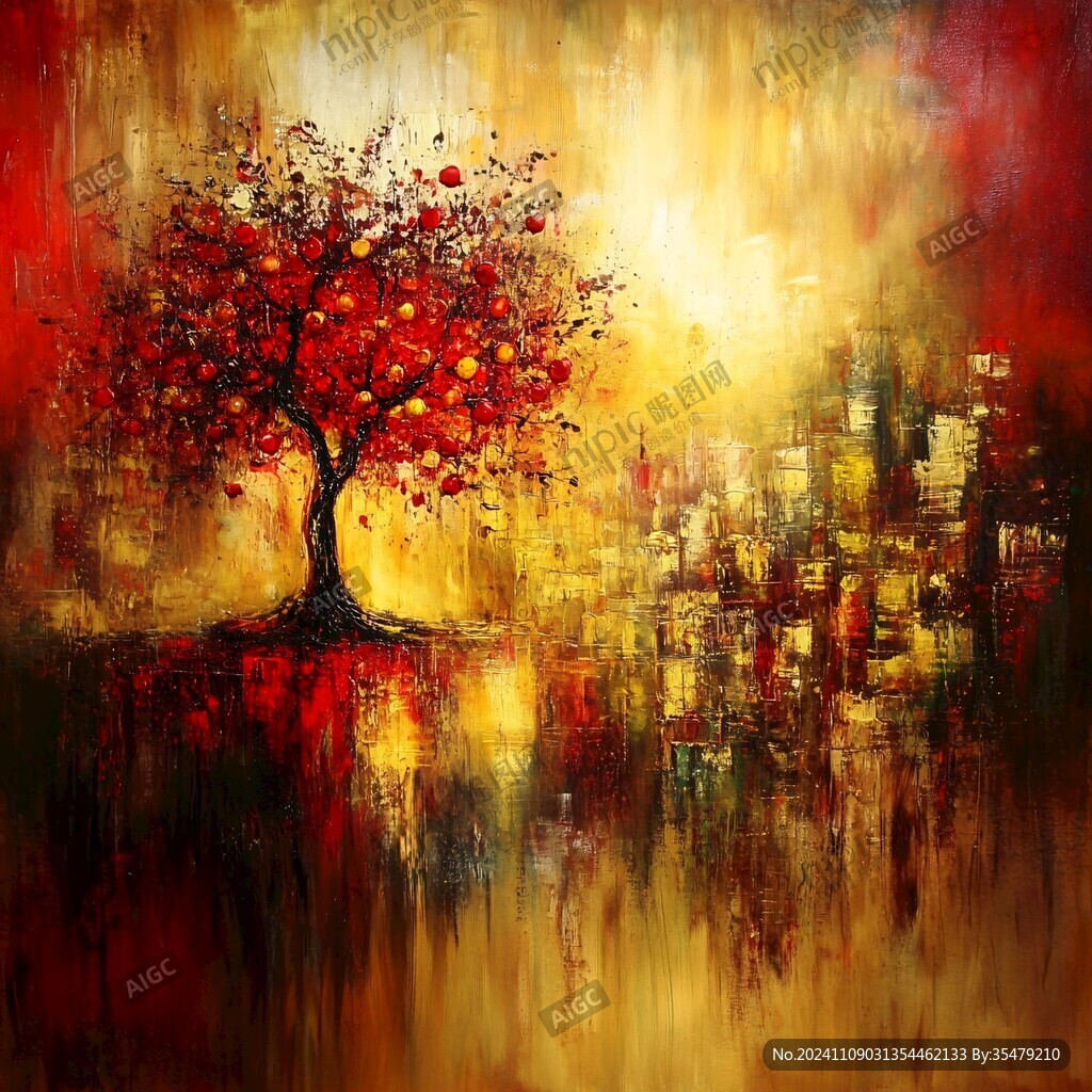 紅楓樹油畫