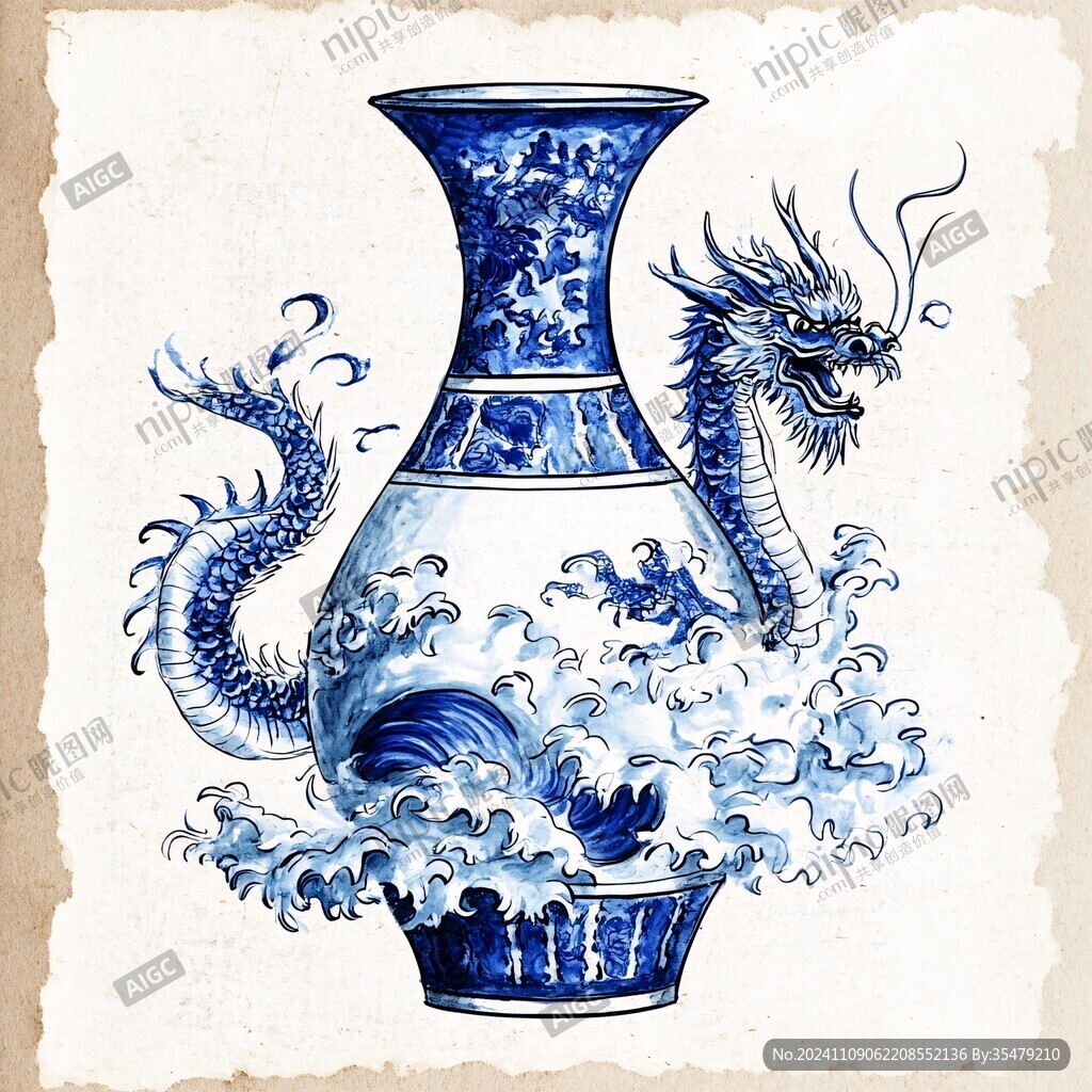 原創(chuàng)龍鳳呈祥青花圖案