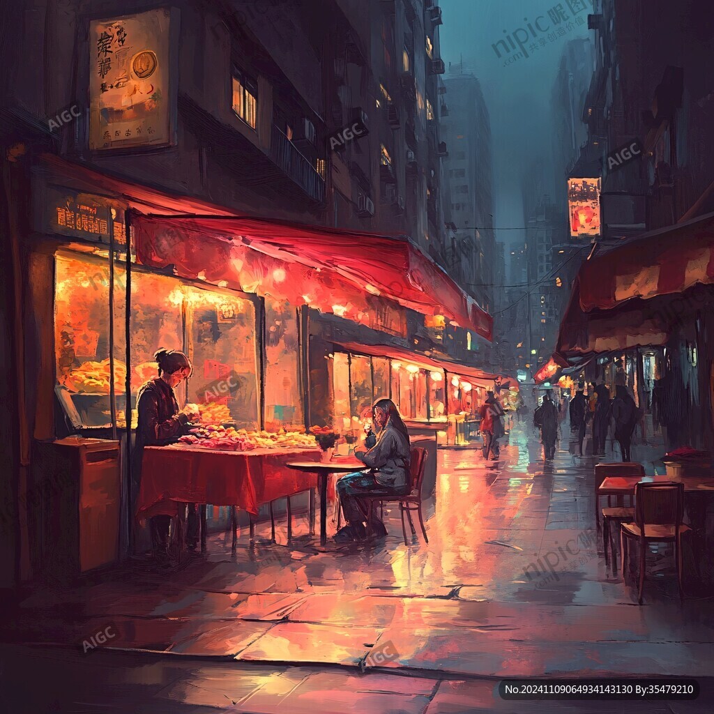 手繪夜市場景