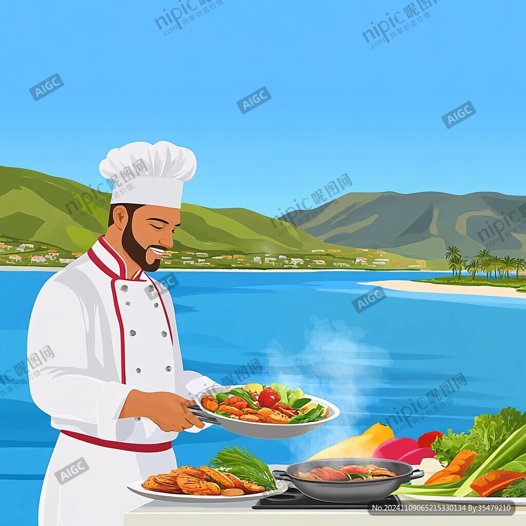 正在炒菜的鯊魚廚師