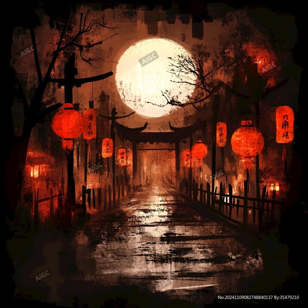 古代街道夜景