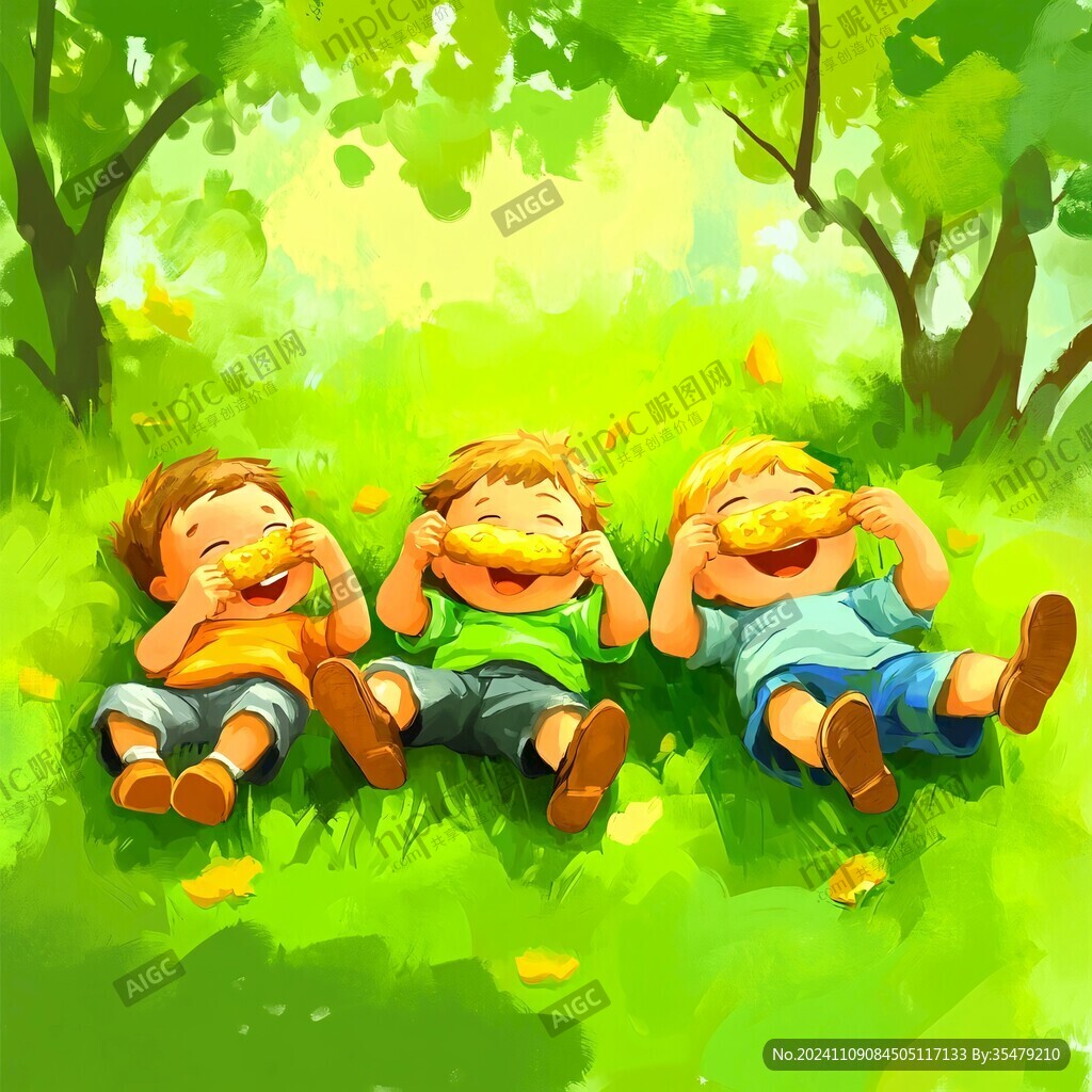 臥在草地上的兩個小孩