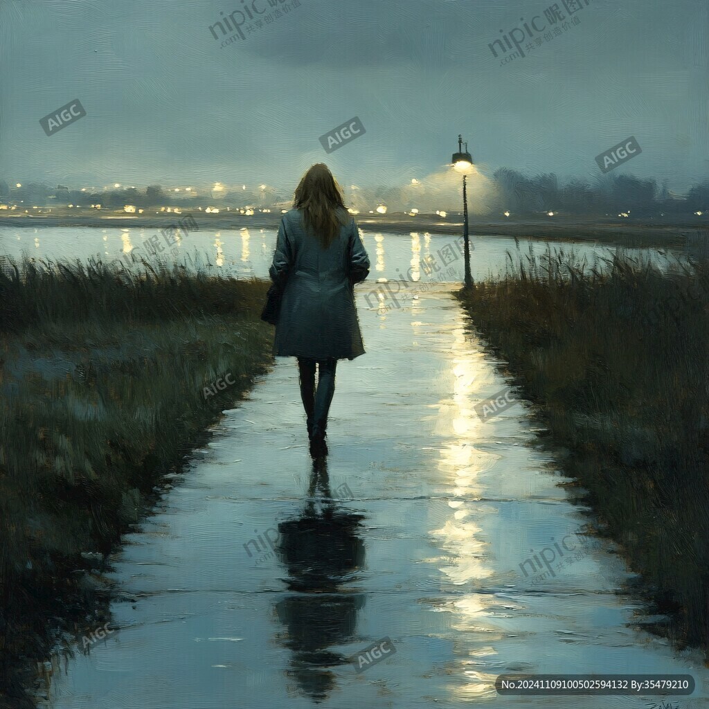 夜雨趕路的女人