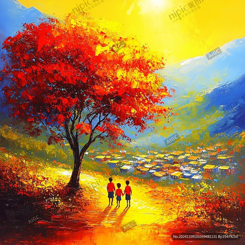 紅楓樹油畫