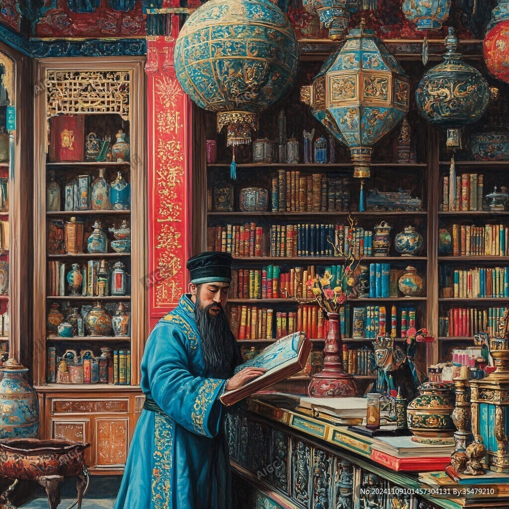 古代書房讀書蠟像