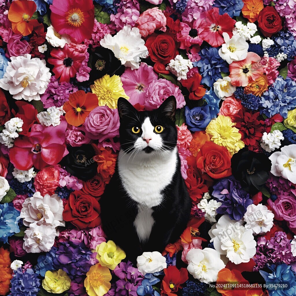 貓咪與鮮花