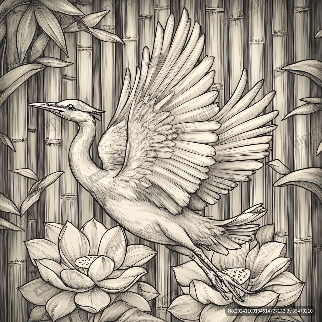 格柵花鳥插畫