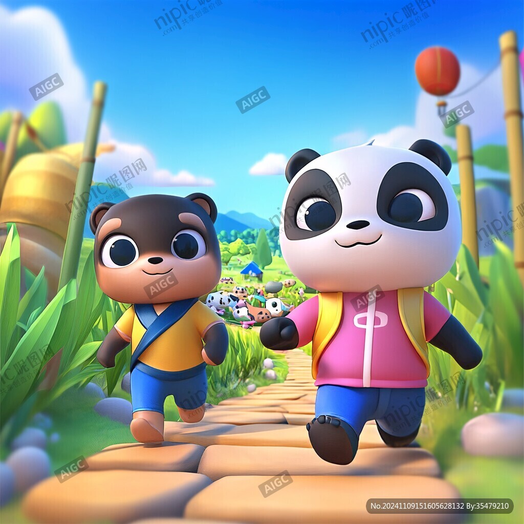 竹子熊貓ip形象插畫