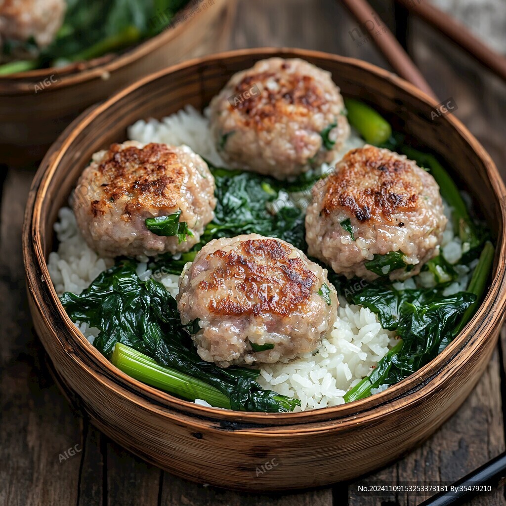 青菜蒸肉圓