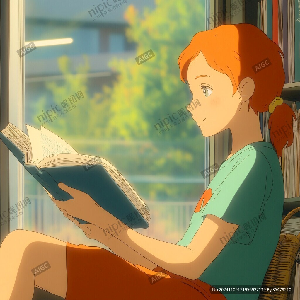 投入看書的女孩