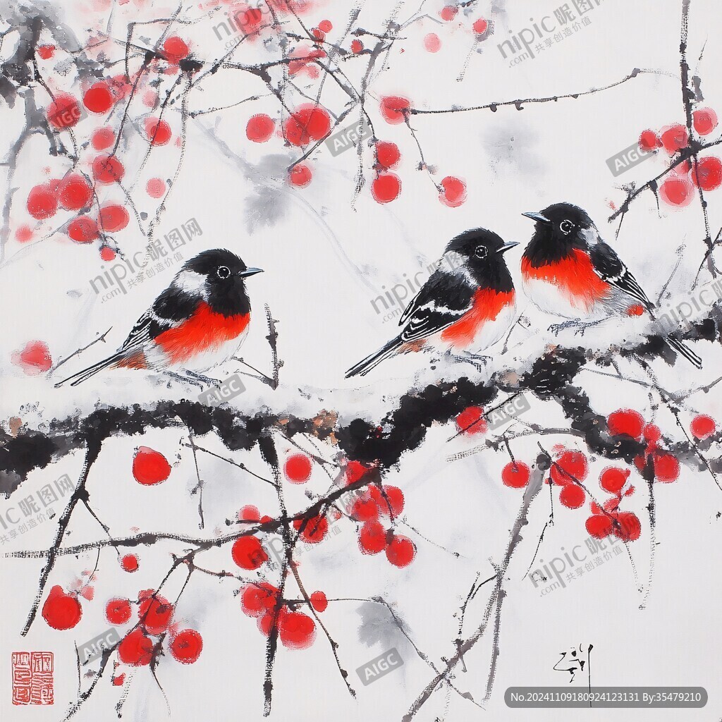 紅果小鳥圖