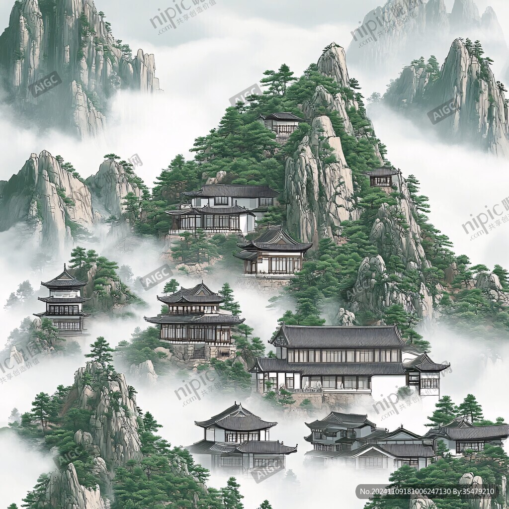 樓閣仙景插畫
