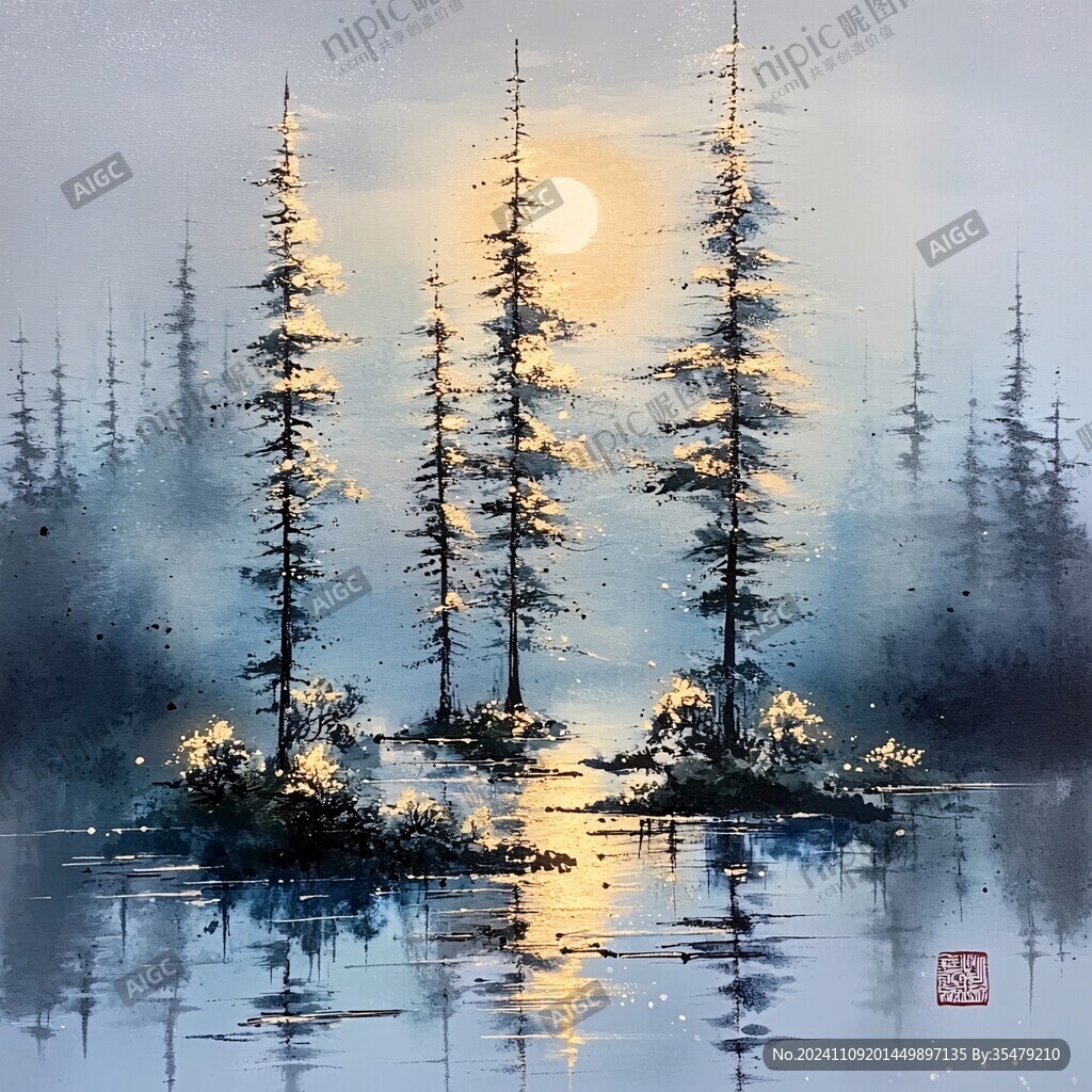 意境風景畫插畫中堂畫