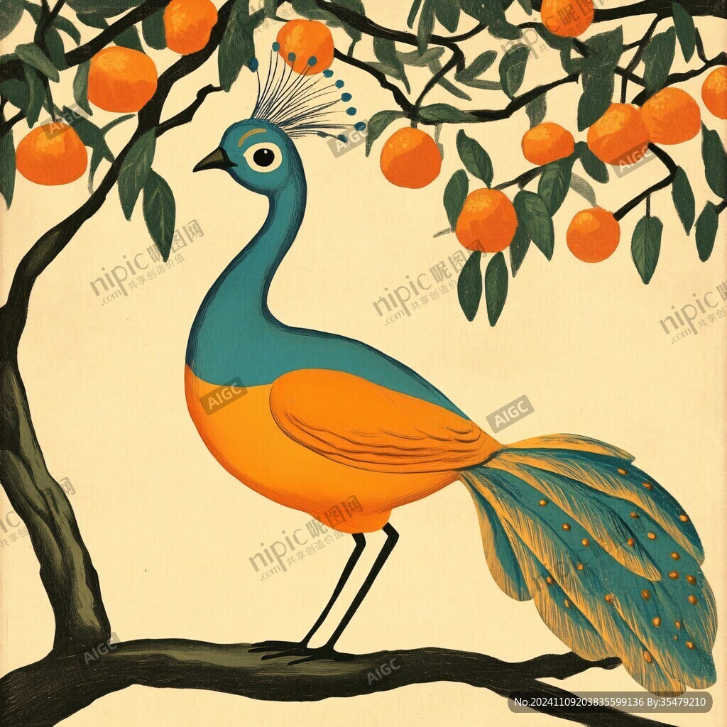 國潮柿子花鳥