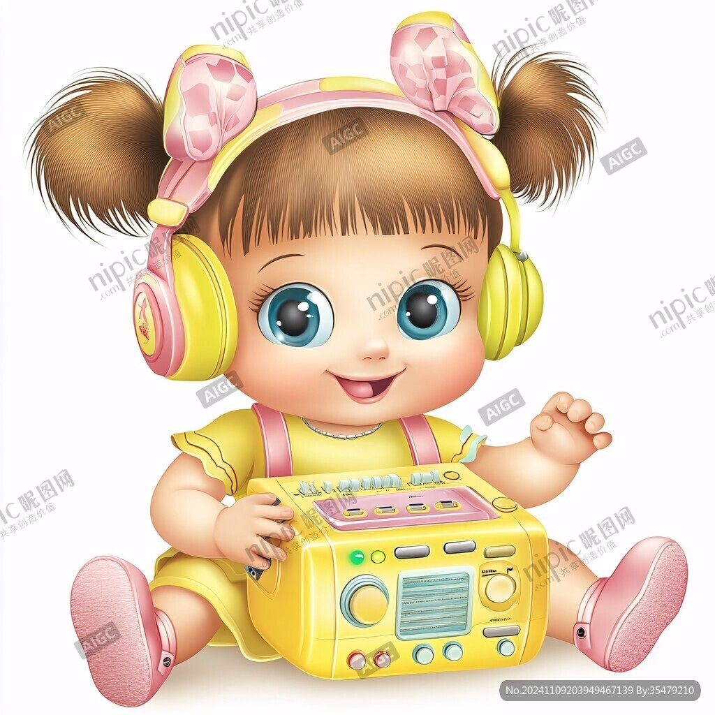 聽(tīng)隨身聽(tīng)的小女孩