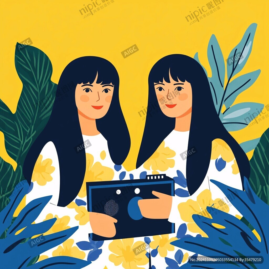 扁平風(fēng)插畫閨蜜女孩