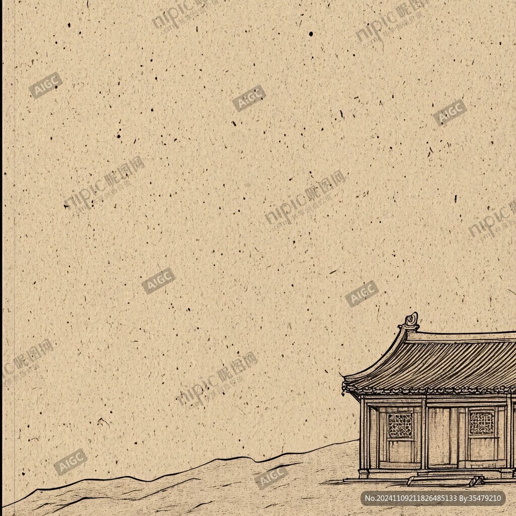 樓閣亭臺畫線描背景