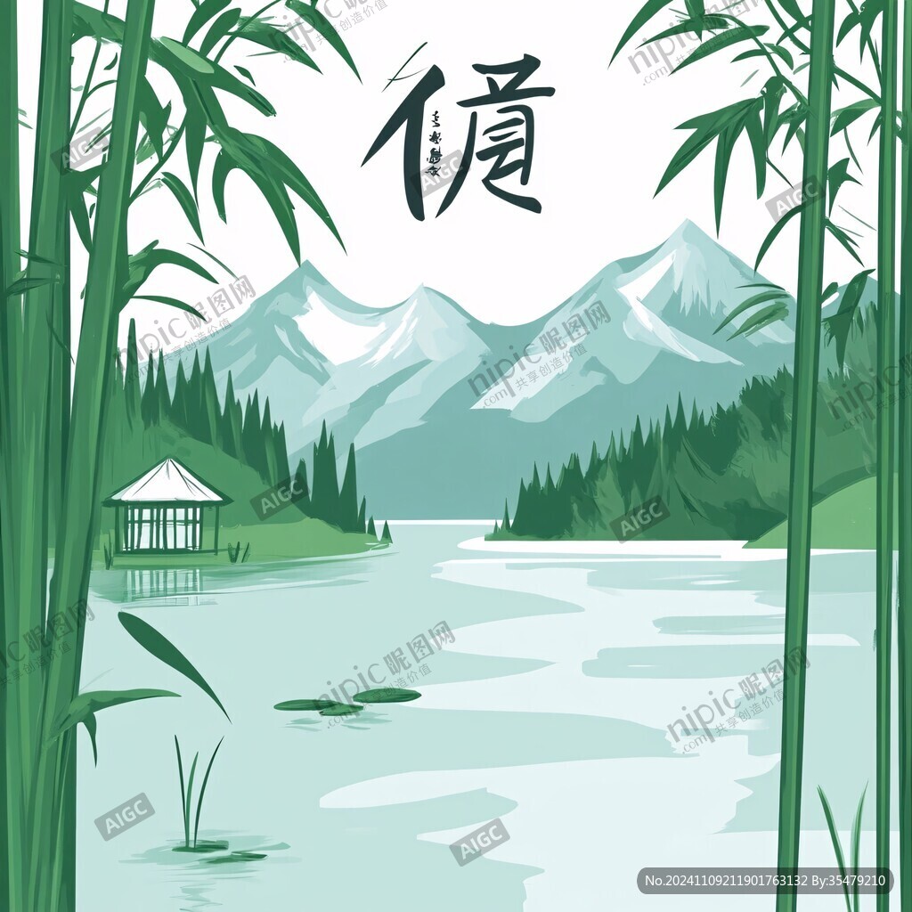 山水竹林插畫
