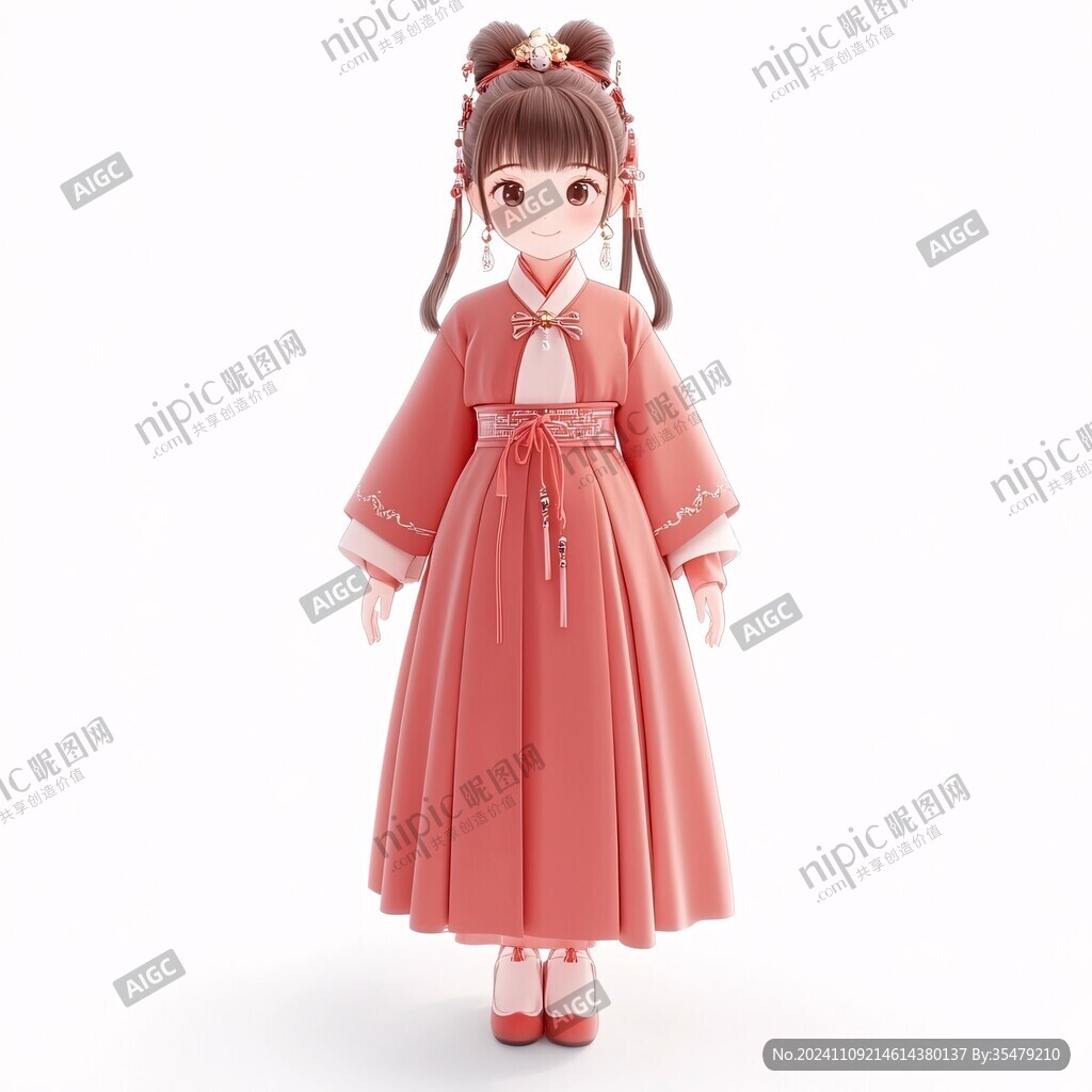 古風(fēng)漢服q版女孩過(guò)年