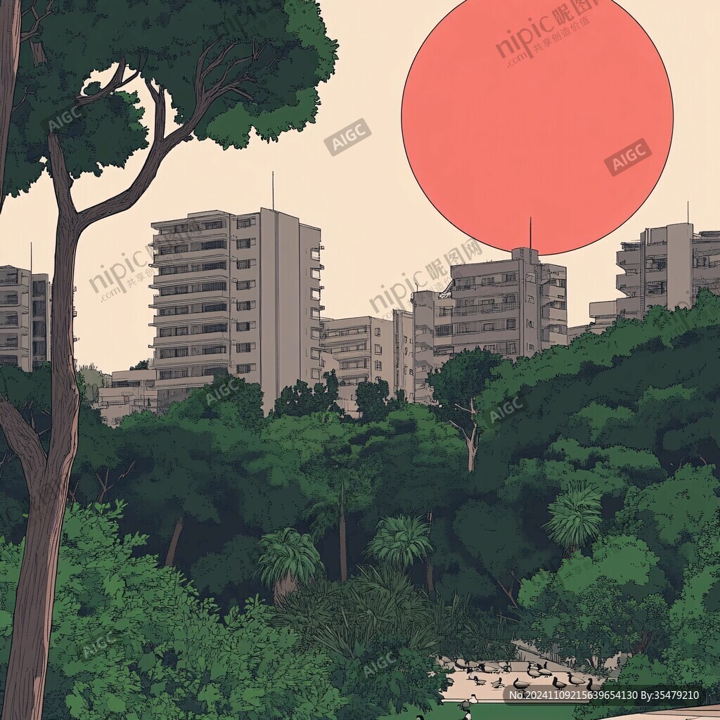 日落街道插畫