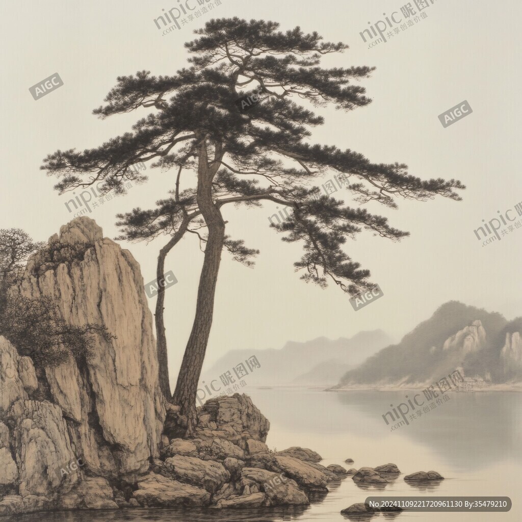 迎客松油畫