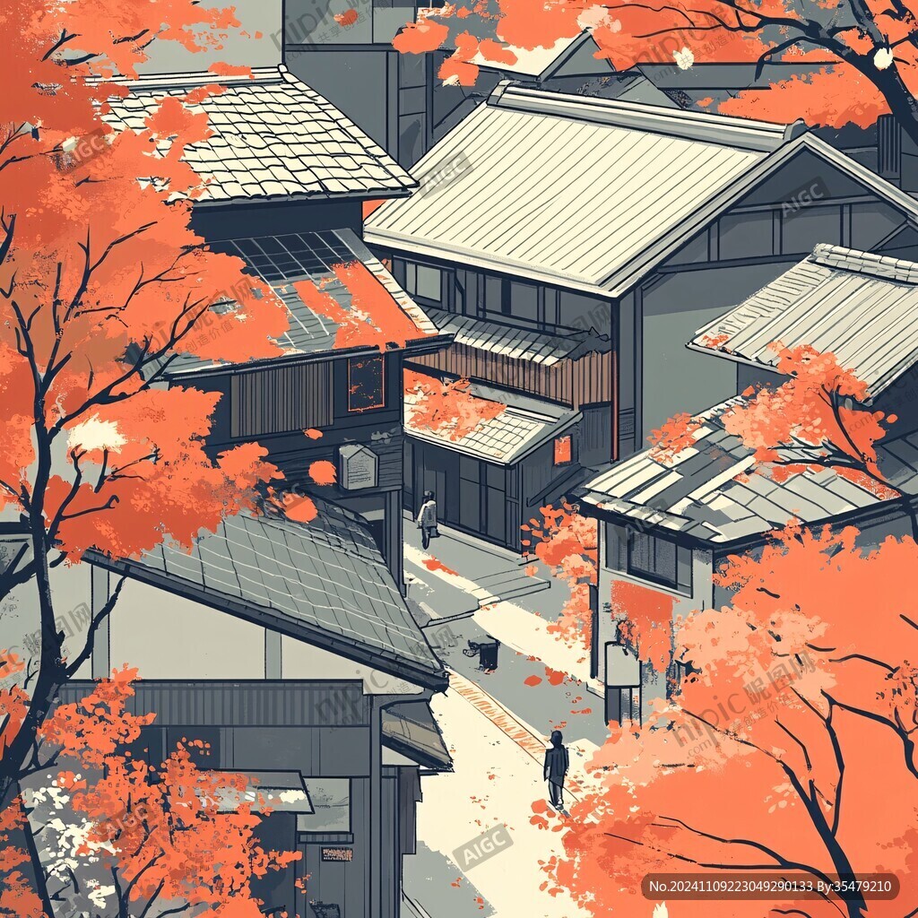 中式民居紅楓樹