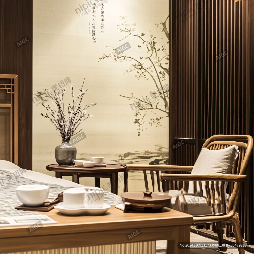 禪意茶室墻布
